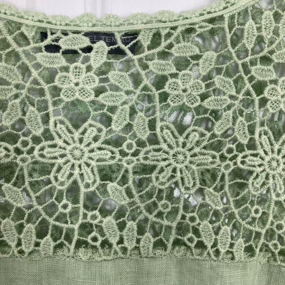 NWOT PIAZZA DEL TEMPIO Top M ITALY Linen Green Floral Crochet Long-Sleeve - Picture 4 of 6